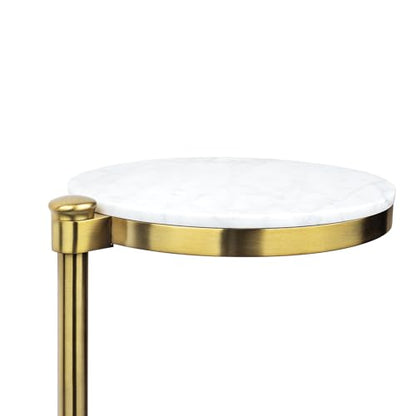 TEHOME Gold Marble Drink Table Metal Martini Round Small Drink Side Table for Couch Marble C Shaped End Table for Sofa 10" diam,24.55" h - color: Gold With Marble Top