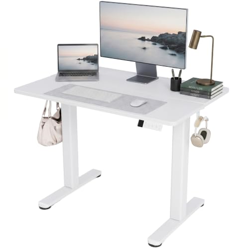 Claiks Electric Standing Desk, 40 x 24 Inch Height Adjustable Sit Stand Desk for Home Office, Computer Desk with Memory Presets, Cable Management & Headphone Hooks, 156 lbs Capacity, White - color: White, size: 40 Inch