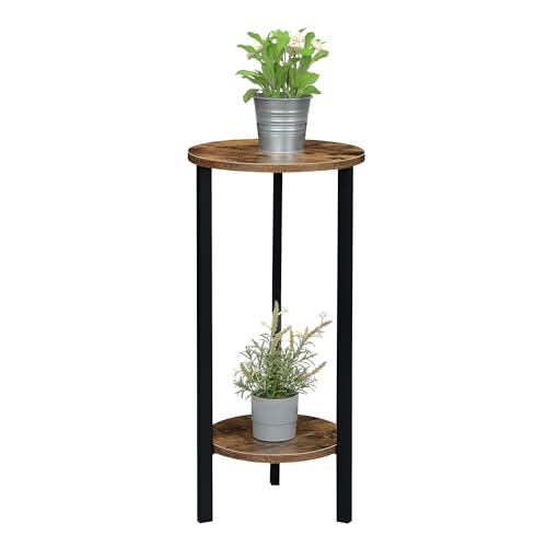 Convenience Concepts Graystone 2 Tier Tall Plant Stand 31" - Industrial Stand for Plants, Vases, and Antiques, Urban Modern Design for the Living Room, Hallway, Entryway, Barnwood/Black - color: Barnwood/Black