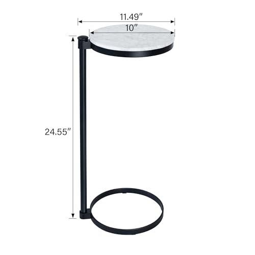 TEHOME Black Marble Drink Table Metal Martini Round Small Drink Side Table for Couch Marble C Shaped End Table for Sofa 10" diam,24.55" h - color: Black With Marble Top