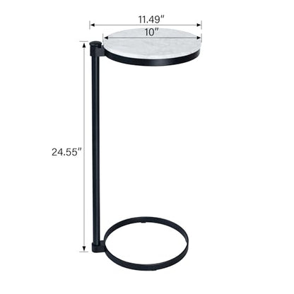 TEHOME Black Marble Drink Table Metal Martini Round Small Drink Side Table for Couch Marble C Shaped End Table for Sofa 10" diam,24.55" h - color: Black With Marble Top