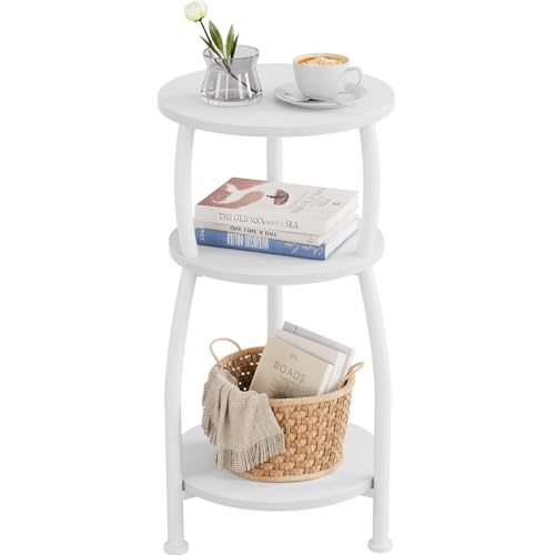 Small Round Side Table, 3-Tier Slim End Table for Small Spaces | 11.8in Compact Nightstand Accent Table Fits Coffee, Books or Home Decor Plants, for Living Room, Bedroom, Patio, White - color: White, size: 11.8''Dia