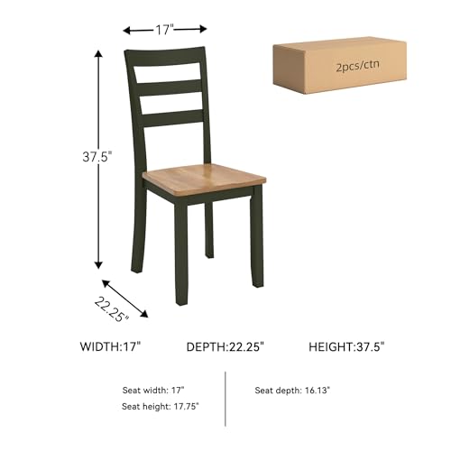 Signature Design by Ashley Gesthaven Green Dining Chairs Set of 2, Ladder Back Wood Kitchen Chairs, Natural Mango Wood Seat, Casual Seating for Dining Rooms - color: Light Brown & Green