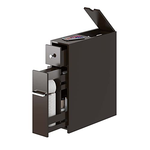 Spirich Slim Bathroom Storage Cabinet, Free Standing Toilet Paper Holder, Bathroom Cabinet Slide Out Drawer, Espresso - color: Espresso