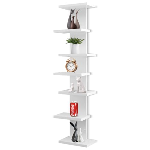 VIWODS 7 Tier Wall Shelf Unit-White Floating Shelves for Home Decor, Modern Unique Asymmetric Design for Bedroom & Living Room Storage - color: White, size: 7 Tier shelf