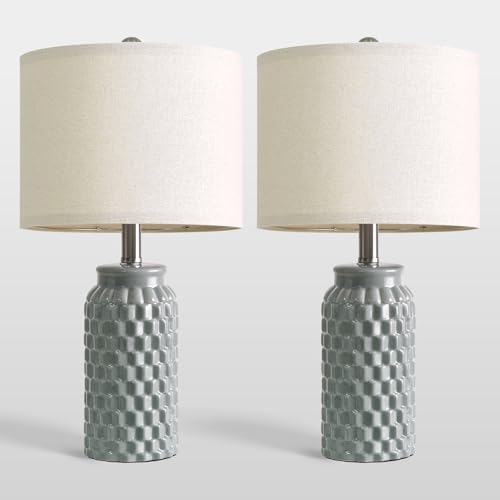 USumkky 20.5" Ceramic Table Lamps Set of 2, Modern Farmhouse Boho Bedside Lamps for Bedroom, Nightstand Lamps for Living Room End Tables, Small Desk Lamps, Grey - color: 20.5" Grey-2 Pack