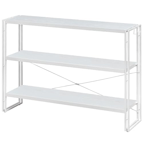 HCHQHS Bookshelf, 3-Tier Industrial Bookcase, White Open Book Shelf, Freestanding Horizontal Bookshelves with Metal Frame - color: White, size: 3-Tier (47"W x 33.5"H)