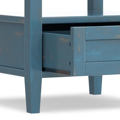 SIMPLIHOME Warm Shaker End Table - 20" Wide x 20" High Solid Wood Square Accent Table in Distressed Coastal Blue, Transitional Side Table for Living Room with Drawer, Open Shelf and Tapered Legs - color: Distressed Coastal Blue, size: 20 inch, style: End