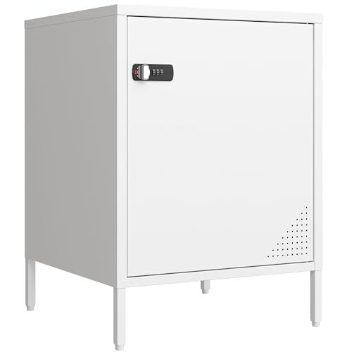 Steehoom Locker Nightstand with 1 Door, Modern Lockable Storage Cabinet Dorm Metal Mini Locker End Table, Bedside Table for Bedroom, Living Room 21.26”H X 15.75”W X 15.75”D (1 Door, White) - color: White, style: 1 Door