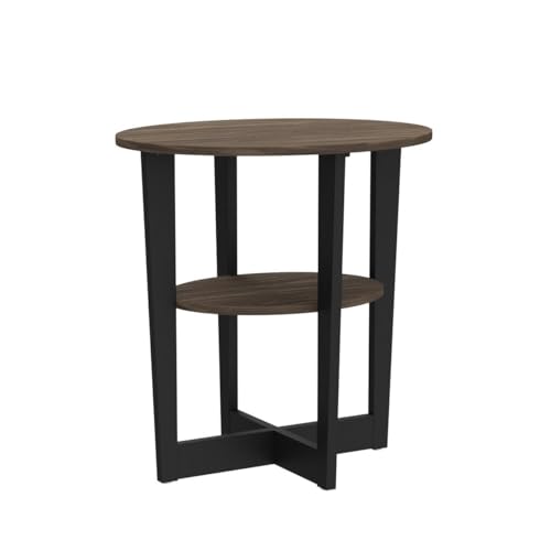 Furinno JAYA Side Table Set of 2, 2-Tier Round Modern End Table with Oval Tabletop, Night Stand, Bedside Table with Open Shelf, for Living Room, Bedroom, Columbia Walnut - color: Columbia Walnut/Black, size: 2-Pack, 2 Tiers, Oval Panel