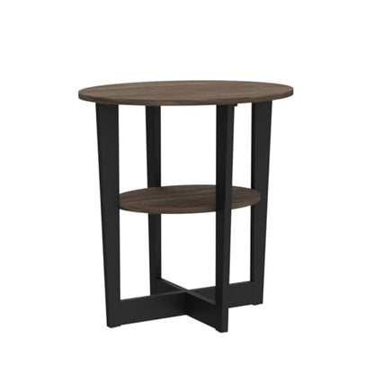 Furinno JAYA Side Table Set of 2, 2-Tier Round Modern End Table with Oval Tabletop, Night Stand, Bedside Table with Open Shelf, for Living Room, Bedroom, Columbia Walnut - color: Columbia Walnut/Black, size: 2-Pack, 2 Tiers, Oval Panel