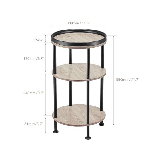 Small Round Side Table, Oak Round End Table for Living Room & Bedroom, Modern 3-Tier Nightstand with Storage Shelf, 11.8" Narrow Accent Table for Small Spaces, Nursery, Plant Stand,Natural Wood Finish - color: Oak, style: Classic