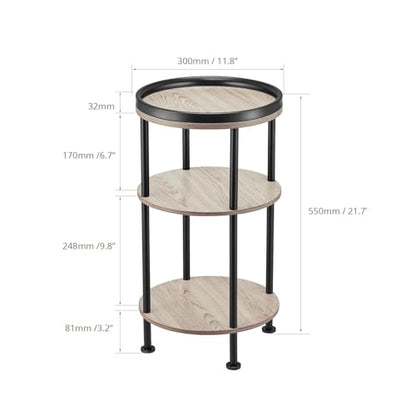Small Round Side Table, Oak Round End Table for Living Room & Bedroom, Modern 3-Tier Nightstand with Storage Shelf, 11.8" Narrow Accent Table for Small Spaces, Nursery, Plant Stand,Natural Wood Finish - color: Oak, style: Classic