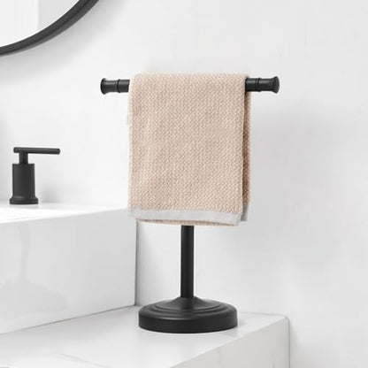 RUMOSE 13 Inch Matte Black Towel Stand Hand Towel Holder Bathroom Kitchen Vanity Countertop T-Shape Towel Rack Free Standing Stainless Steel Towel Bar Towel Ring - color: Matte Black