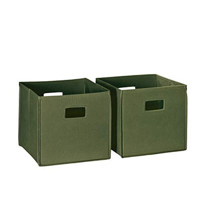 RiverRidge Folding Storage Bins - 2-pack of 10in Tall Olive Cubes | Fabric Bins, Set of 2 Storage Cubes, Cut-out Handles, Playroom Closet Organizer, Collapsible Cubby with Bottom Board Insert - color: 2 Olive 10in H Bins
