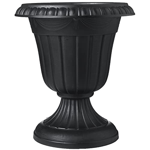 Arcadia Garden Products PL20BK Classic Traditional Plastic Urn Planter, Indoor or Outdoor Garden Decor, Flower Pot Vase 10x12 - Black - color: Black, size: 10" x 12"