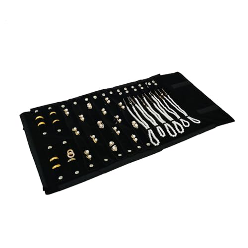 Velvet Travel Jewelry Case Roll Bag Organizer for Necklace Bracelet Earrings Ring (Black) (Black(2+6+6)) - color: Black (2+6+6)