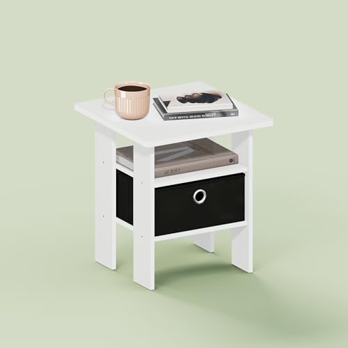 Ipoh End Table, Nightstand, Side Table with Bin Drawer for Small Spaces, Living Room, Bedroom, White/Black - color: White/Black