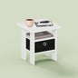 Ipoh End Table, Nightstand, Side Table with Bin Drawer for Small Spaces, Living Room, Bedroom, White/Black - color: White/Black