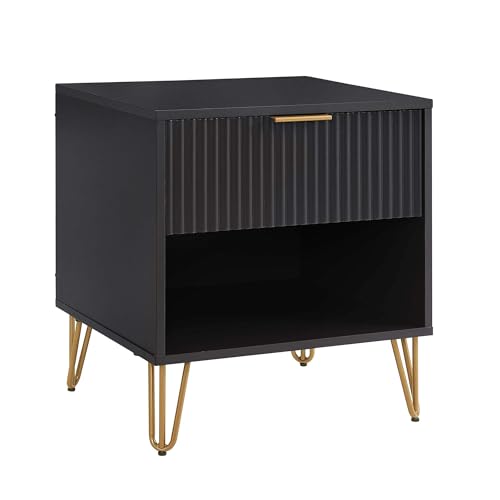 BROVAVE Sturdy Metal Legs Bedside Stand, Nightstand with Textured Drawer, Accent Table for Bedroom for Indoor use, Black - color: Black