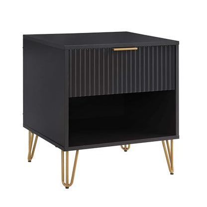 JOSHEN Sturdy Metal Legs Nightstand, Bedside Stand with Textured Drawer, Accent Table for Bedroom for Indoor use, Black - color: Black