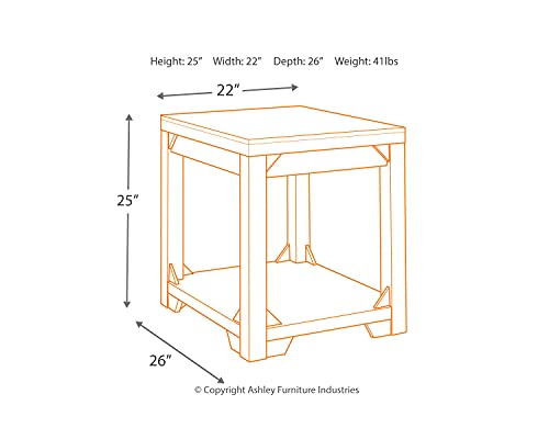 Signature Design by Ashley Fregine Farmhouse Rectangular End Table with Lower Open Shelf, Triangle Bracket Accents, Wood, 25.25" High, Weathered White - color: Whitewash