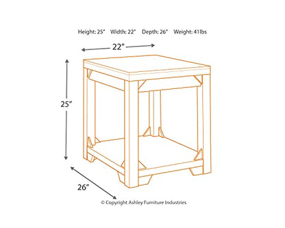 Signature Design by Ashley Fregine Farmhouse Rectangular End Table with Lower Open Shelf, Triangle Bracket Accents, Wood, 25.25" High, Weathered White - color: Whitewash