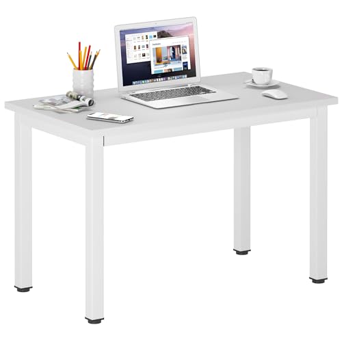 DlandHome 31.5 inch Computer Desk for Bedroom Home Office, White | Gaming Study Writing Desk Workstation, Modern Simple Computer Table, Sturdy Metal Frame, Compact Modern Design - color: White + White, size: 31.5 inch