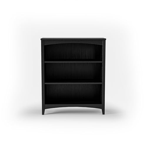 Camaflexi Shaker Style 3 Shelf Bookcase/Solid Wood / 36" High/Adjustable Shelving/Closed Back/Display Bookshelf for Living Room, Bedroom, Home and Office, Black - color: Black, size: 36"
