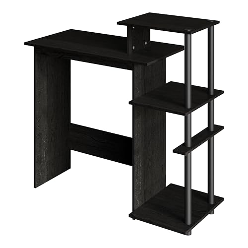 Elegance Writing Desk with Multi-Tier Open Shelves, Study Computer Desk for Home Office, Black - color: Black