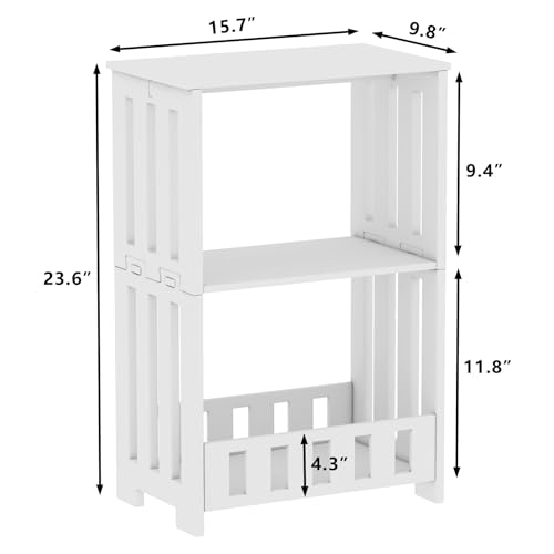 HAYOFAMY 3 Tier Side Table Night Stand White | Narrow End Table, Small Bookcase Bookshelf, Simple Bedside Table Storage Rack for Bedroom, Living Room, Office, Bathroom