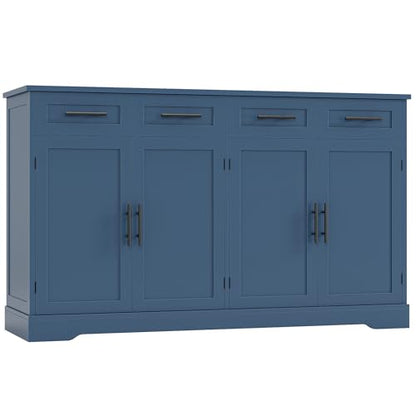 HOSTACK 60" W Sideboard Buffet Cabinet with Storage, Kitchen Cabinet, Blue | 36" Tall Kitchen Buffet Storage Cabinet with 4 Drawers, Large Coffee Bar Cabinet, Modern Buffet Table for Dining Living Room - color: Blue