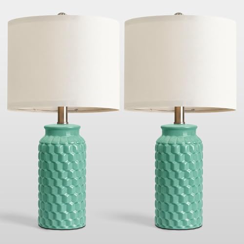 USumkky 20.5" Ceramic Table Lamps Set of 2 - Modern Farmhouse & Boho Style, Bedside Nightstand Lamps for Bedroom, Living Room End Table Lamps, Small Desk Lamp(Tiffany Blue) - color: 20.5" Tiffany Blue-2 Pack