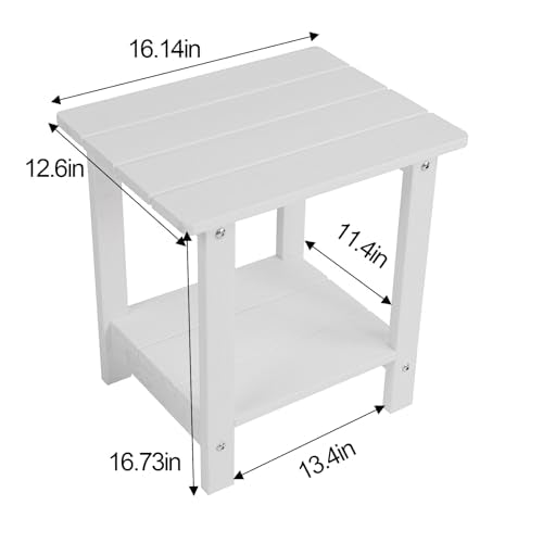 Small Leisure Line Side Table, 2-Tier Adirondack Side Table Outdoor with Open Shelf, 16 in Wooden Deck Table for Patio Porch Pool, 200 Lbs Capacity, Easy Assembly (White) - color: White