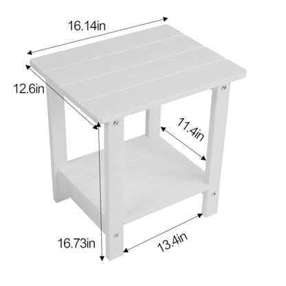 Small Leisure Line Side Table, 2-Tier Adirondack Side Table Outdoor with Open Shelf, 16 in Wooden Deck Table for Patio Porch Pool, 200 Lbs Capacity, Easy Assembly (White) - color: White