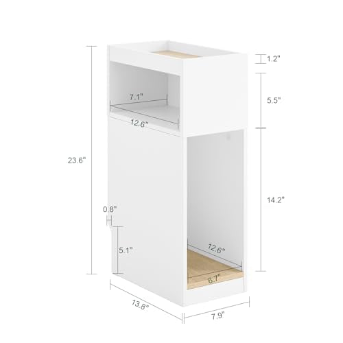 SoBuy Narrow Nightstand with Drawer and Open Shelf – Slim Small Bedside Table for Tight Spaces, Compact Skinny White Nightstand for Bedroom or Dorm, Wooden Side Table, White FBT171-WN