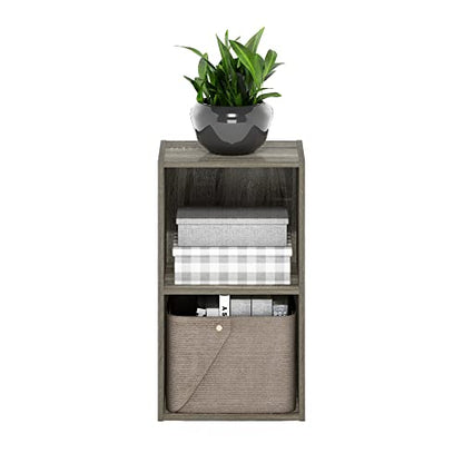 Furinno PASIR Book Shelf, 2-Tier Modern Bookshelf, Open Shelves Cube Bookcase, 9 x 12 x 21, Easy Assembly, Closed Back, for Living Room, Bedroom, Home Office, Grey Oak - color: Grey Oak, size: 2-Cube, 9 x 12 x 21
