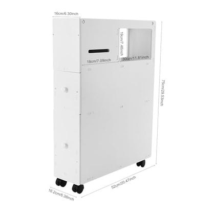 PERFERATE Slim Bathroom Storage Cabinet with Toilet Paper Holder - Narrow Slide Out Drawers Rolling Cart Organizer for Small Space for Bathroom Small Space, Toilet Corner Storage