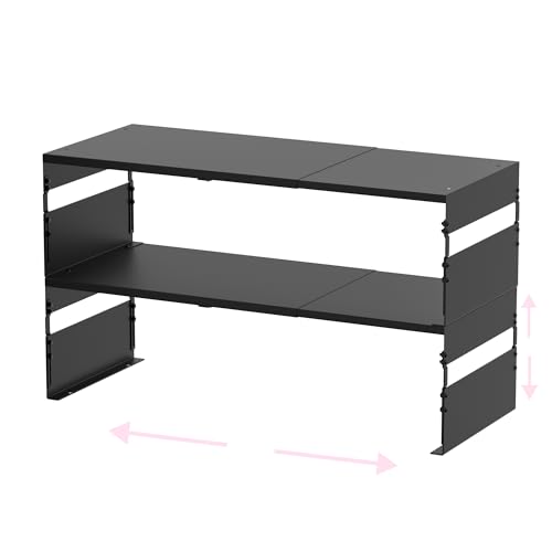 Adjustable Metal Bedside Shelf – Stackable Shelf for Bedroom, Living Room, Office, Space-Saving Storage Organizer, Easy Assembly，Sleek Matches Any Decor(2PACKS/Black) - color: 2packs/Black