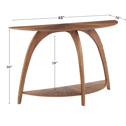 Martin Svensson Home LAX Mid Century Wood Sofa Console Table, Nutmeg Brown | Retro Modern, Half-Moon Table with Lower Shelf, for Living Room or Entryway - color: Warm Nutmeg Brown