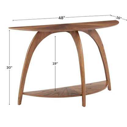 Martin Svensson Home LAX Mid Century Wood Sofa Console Table, Nutmeg Brown | Retro Modern, Half-Moon Table with Lower Shelf, for Living Room or Entryway - color: Warm Nutmeg Brown