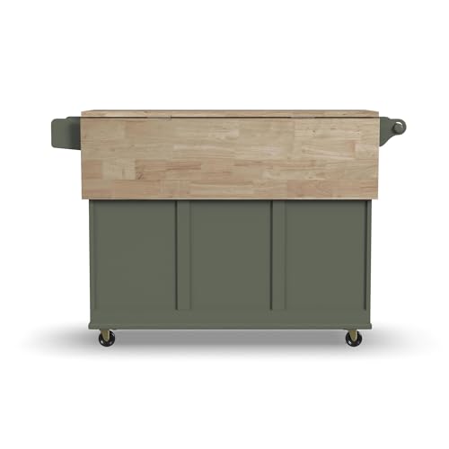 Homestyles Mobile Kitchen Island Cart with Wood Top and Dropleaf Breakfast Bar, 18" D x 53.5" W x 36" H, Green - color: Green