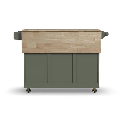 Homestyles Mobile Kitchen Island Cart with Wood Top and Dropleaf Breakfast Bar, 18" D x 53.5" W x 36" H, Green - color: Green
