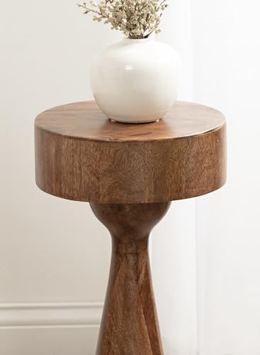 Kate and Laurel Solbrett Transitional Sophisticated Drink Table; 10 x 10 x 22; Walnut Brown; Mid-Century Sculptural Bedroom Nightstand with Unique Pedestal Table Design for Use as Indoor Plant Stand - color: Walnut Brown