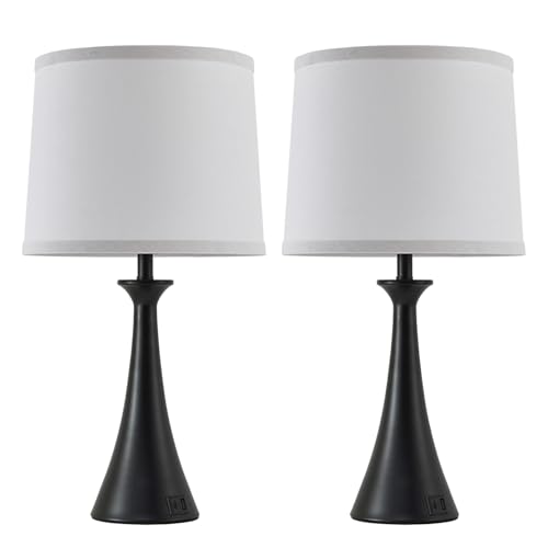 Touch Lamp for Living Room Bedroom, 21" Table Lamps Set of 2 with USB C+A Ports and White Lamp Shades, Touch Bedside Lamps for Nightstand with 3 Way Dimmable, 2 LED Bulbs Included - color: Black & White Shade