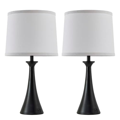 Touch Lamp for Living Room Bedroom, 21" Table Lamps Set of 2 with USB C+A Ports and White Lamp Shades, Touch Bedside Lamps for Nightstand with 3 Way Dimmable, 2 LED Bulbs Included - color: Black & White Shade