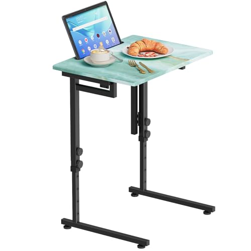 Adjustable Folding TV Tray, C-Shaped FoldableTable, No assembly(Sea Blue) | Heavy-duty steel frame, Height adjustable, Folds flat for storage, For Couch, Small Space, Living room - color: Sea Blue+black