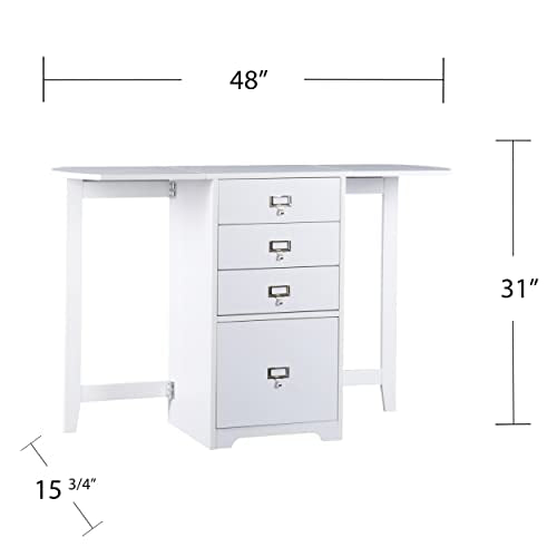 SEI Furniture Drop-Leaf Desk w/Storage, White