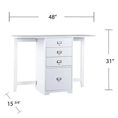 SEI Furniture Drop-Leaf Desk w/Storage, White