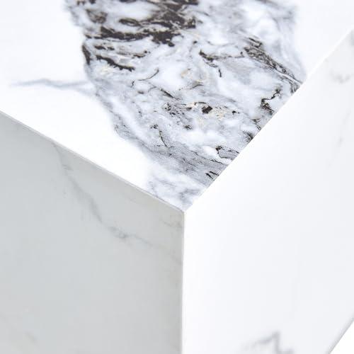 39" Rectangular Compact Coffee Table,Small Cube End Table,Modern Side Table with Stylish Faux Marble Pattern,Minimalist Accent Table for Living Room,Office,Apartment,Nightstand(White,39") - color: White,39"